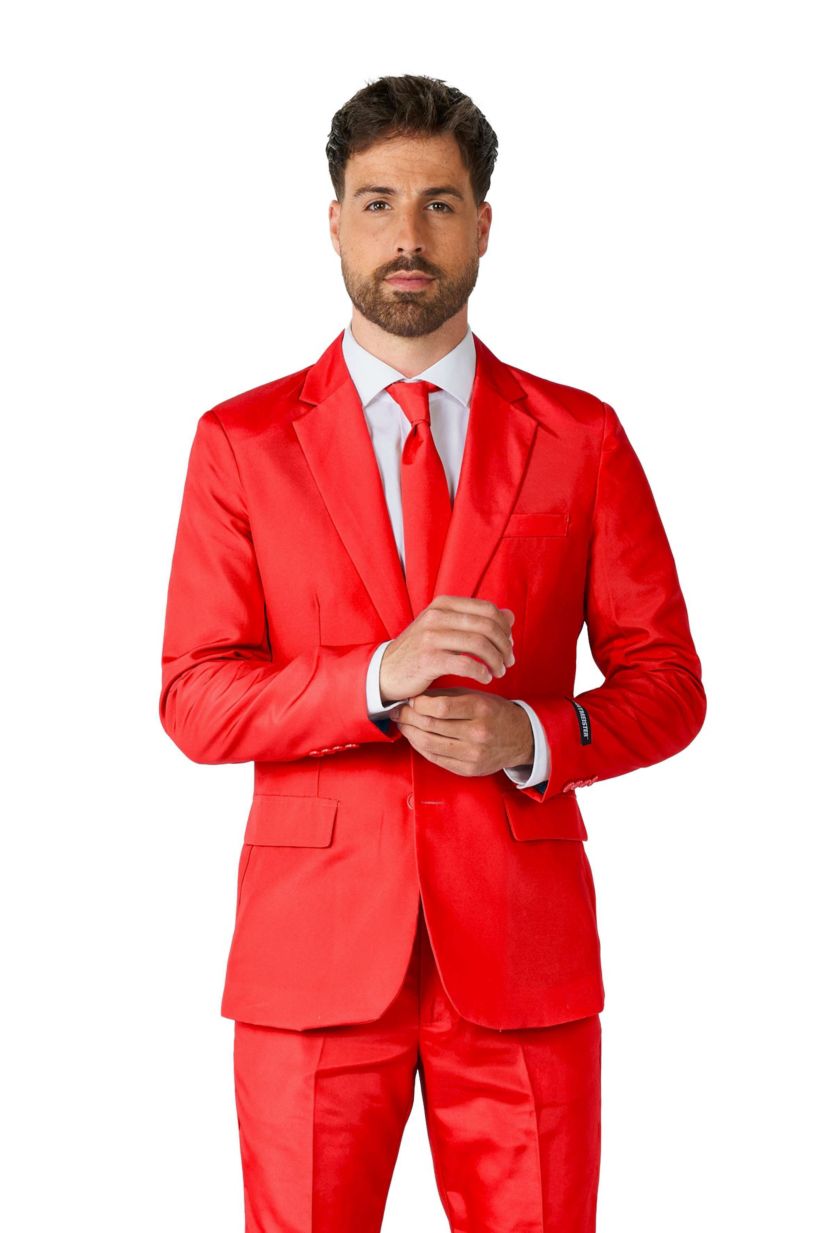 Solid Red  2 Piece Suit + Tie