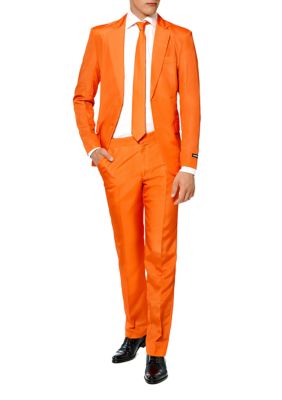 Suitmeister Men's Solid Orange 2 Piece Suit + Tie, Medium