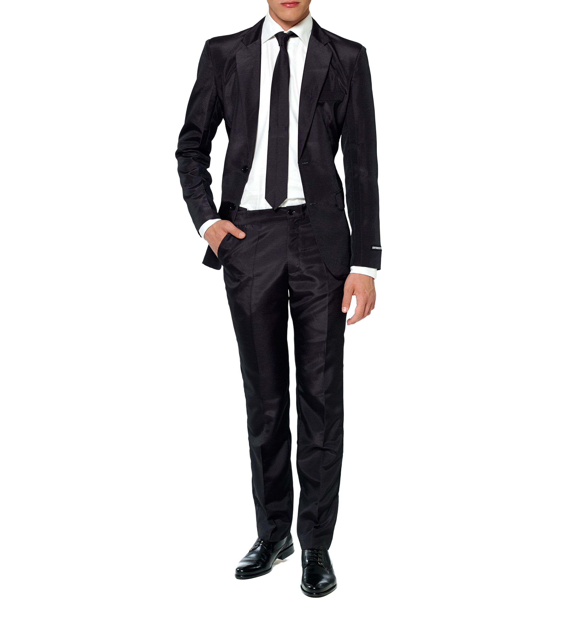 Solid Black  2 Piece Suit + Tie