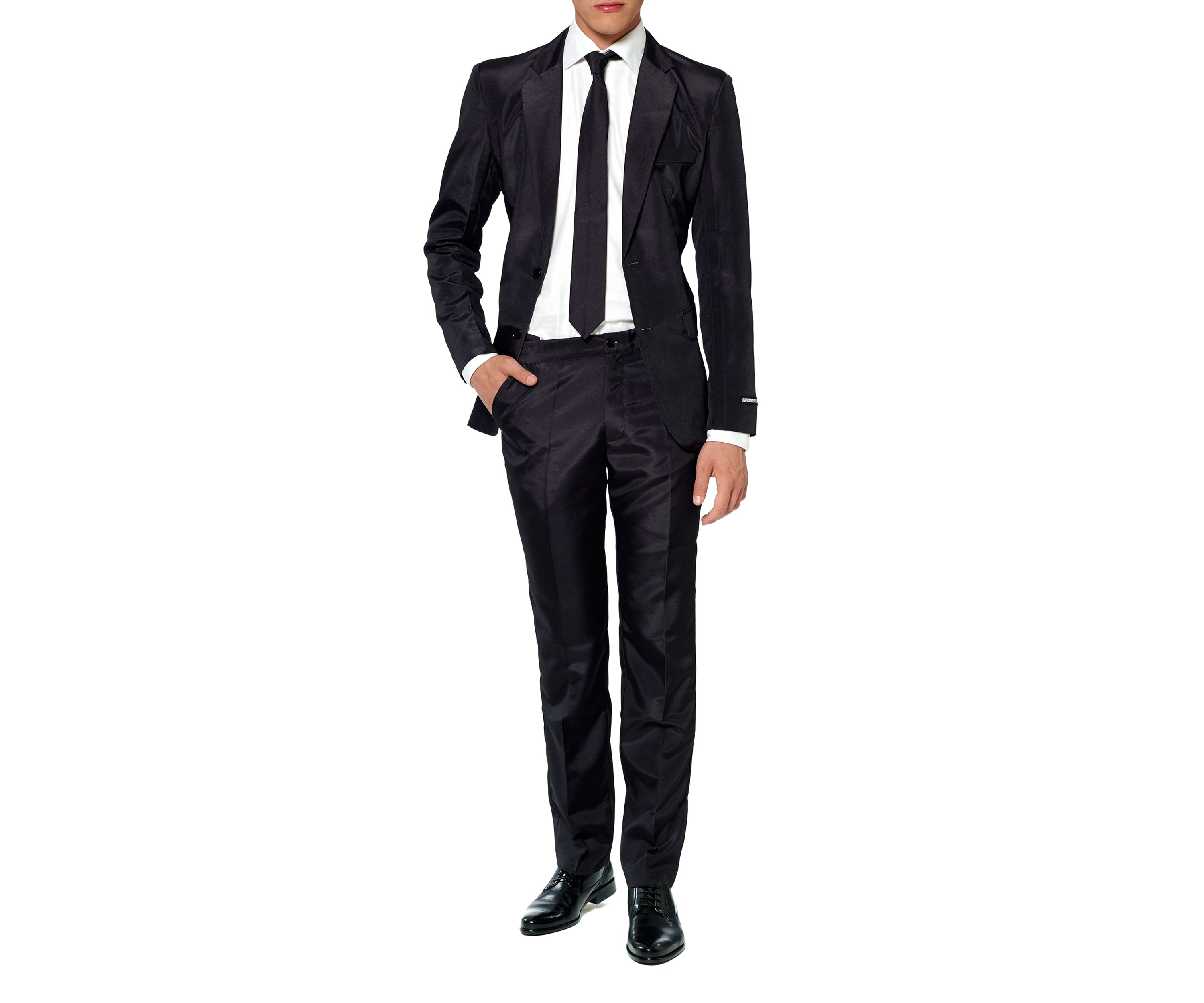Solid Black  2 Piece Suit + Tie