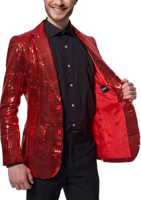 Men's Suitmeister Sequins Red Shiny Slim-Fit Christmas Party Blazer