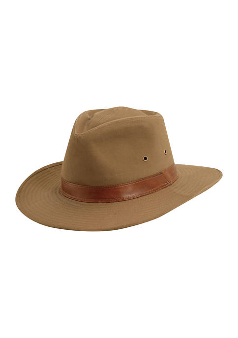 Twill Outback Hat with Leather Trim 