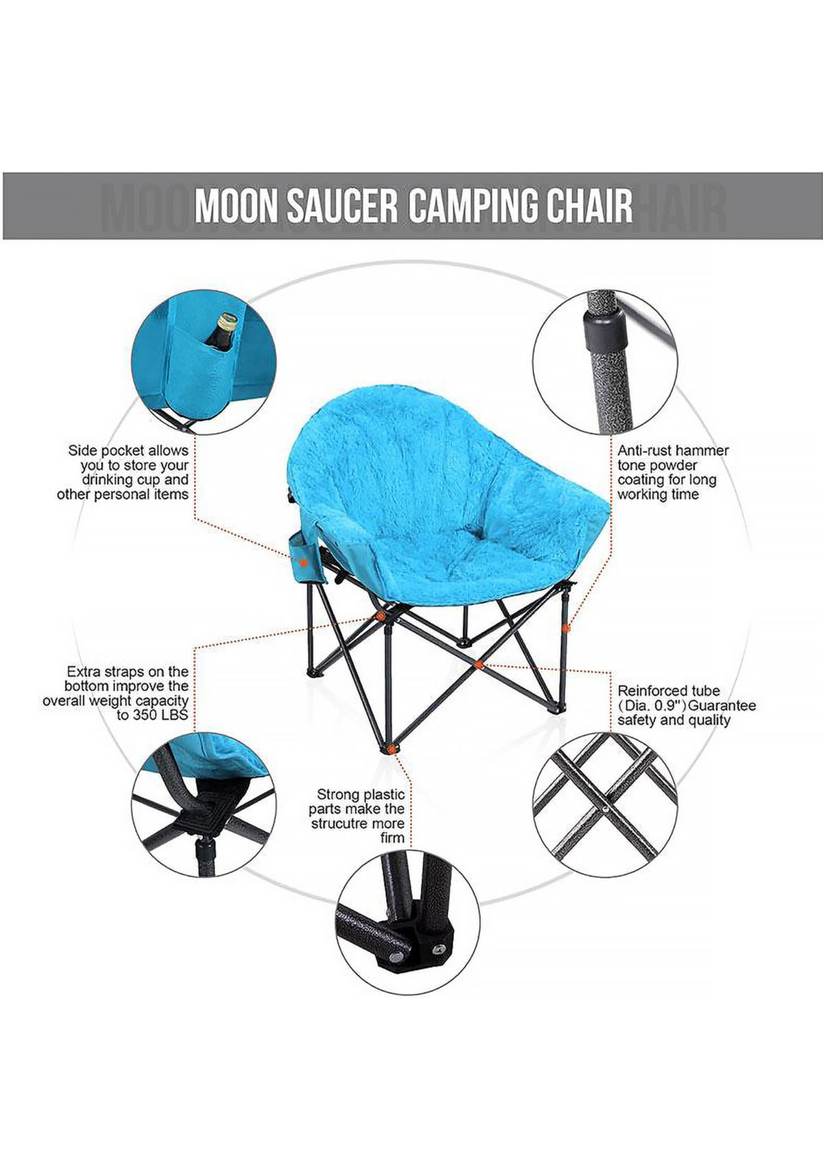 Folding Oversize  Deluxe Plush Moon Saucer Chair With Cup Holder