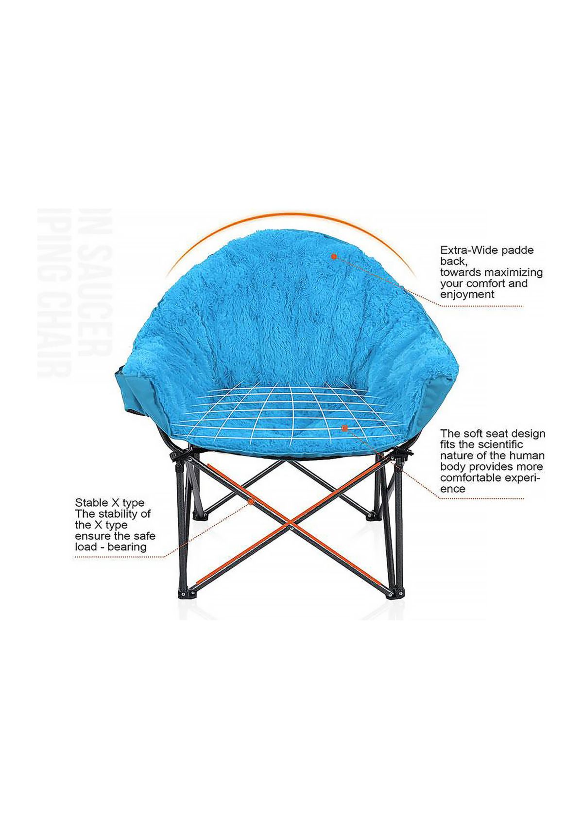 Folding Oversize  Deluxe Plush Moon Saucer Chair With Cup Holder