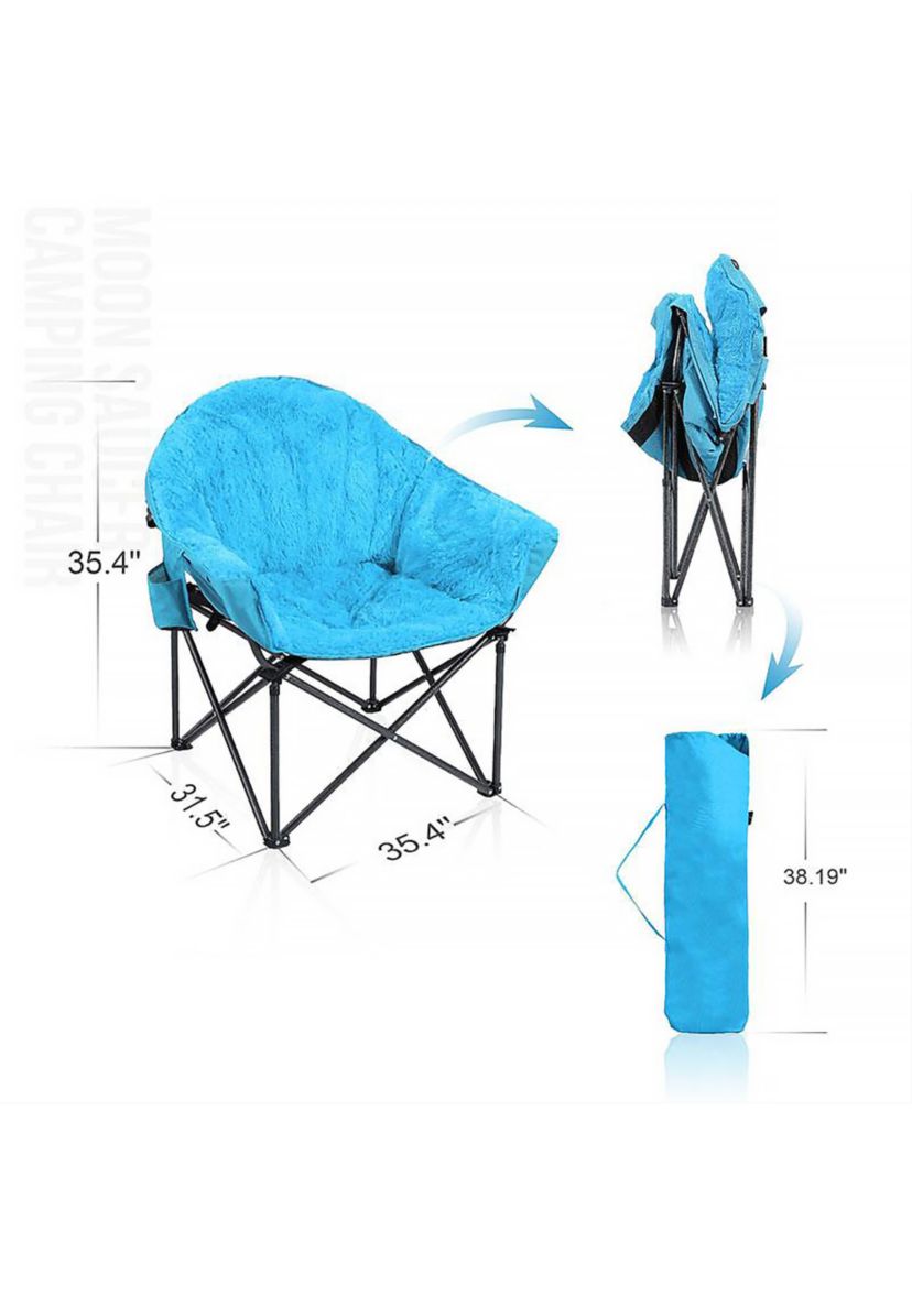 Folding Oversize  Deluxe Plush Moon Saucer Chair With Cup Holder