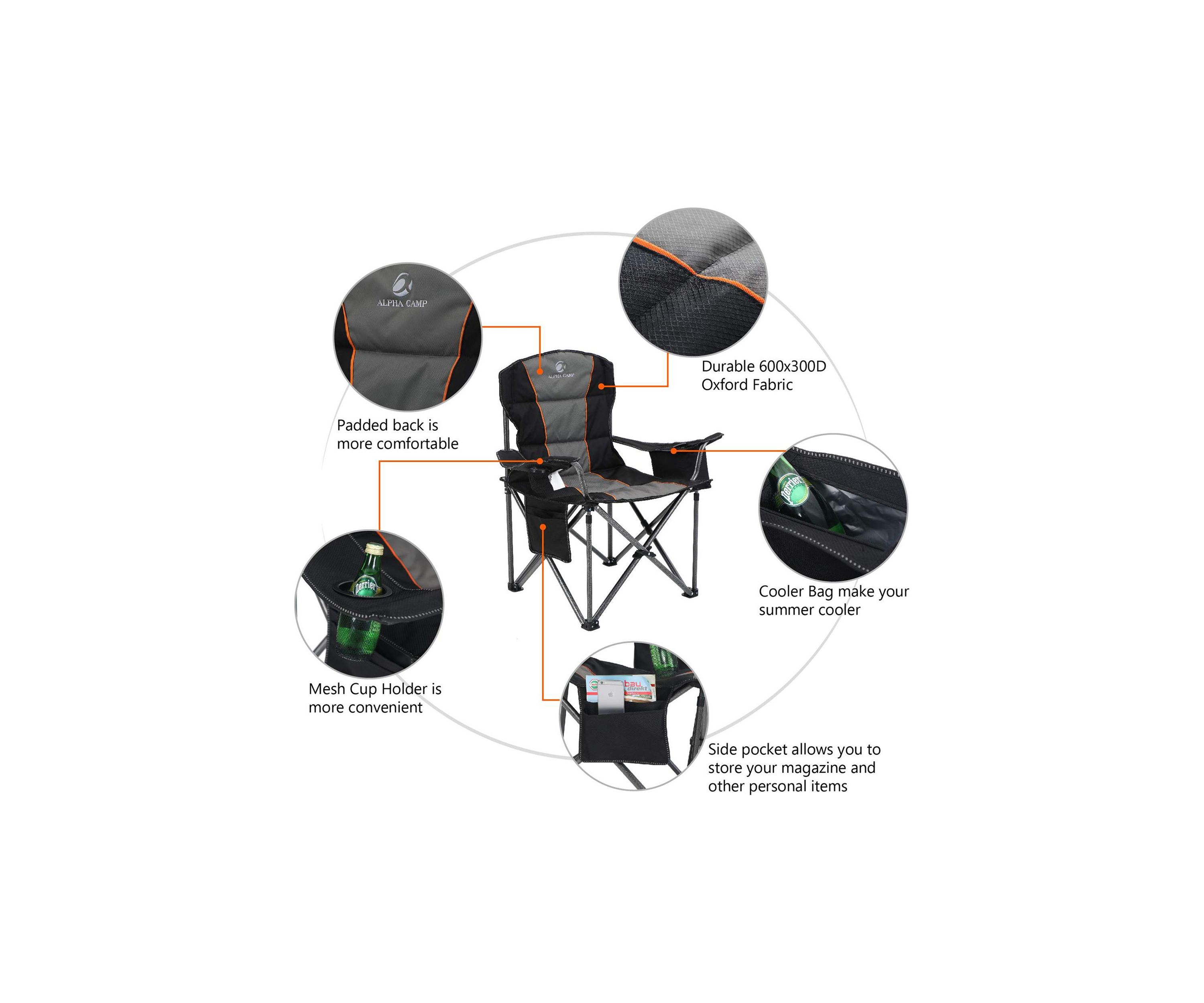 Folding Oversize Camping Chair With Cooler Bag