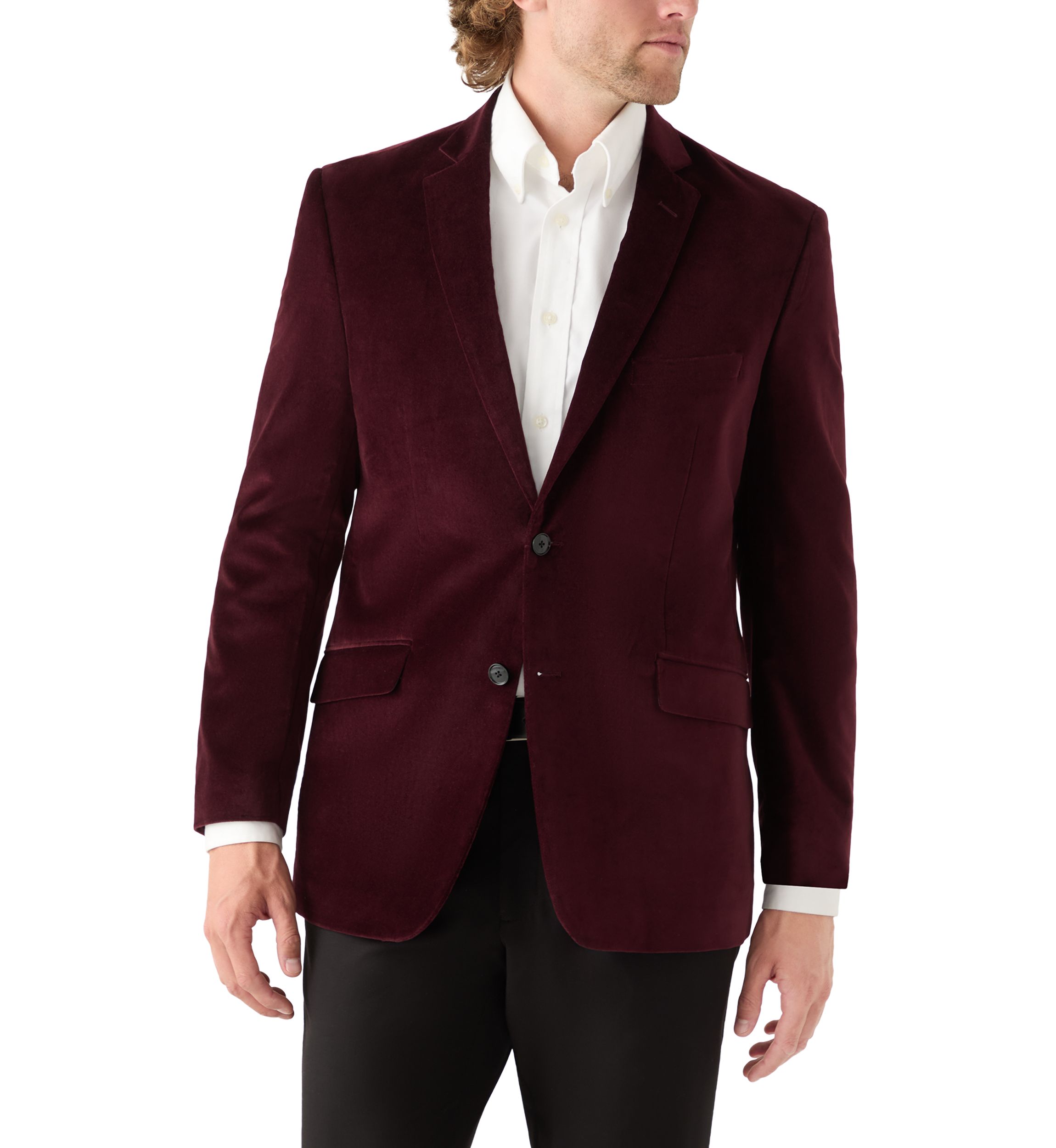 Burgundy Velvet Satin Lapel Sport Coat 