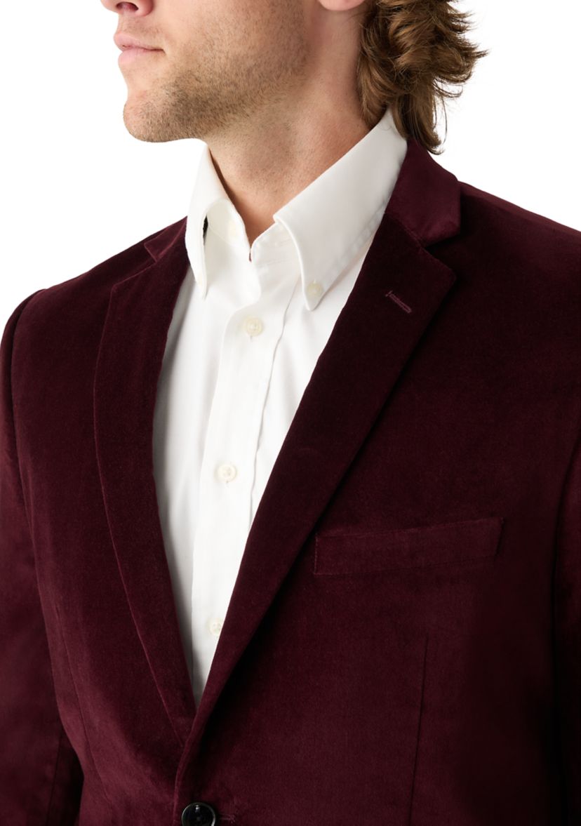 Burgundy Velvet Satin Lapel Sport Coat 