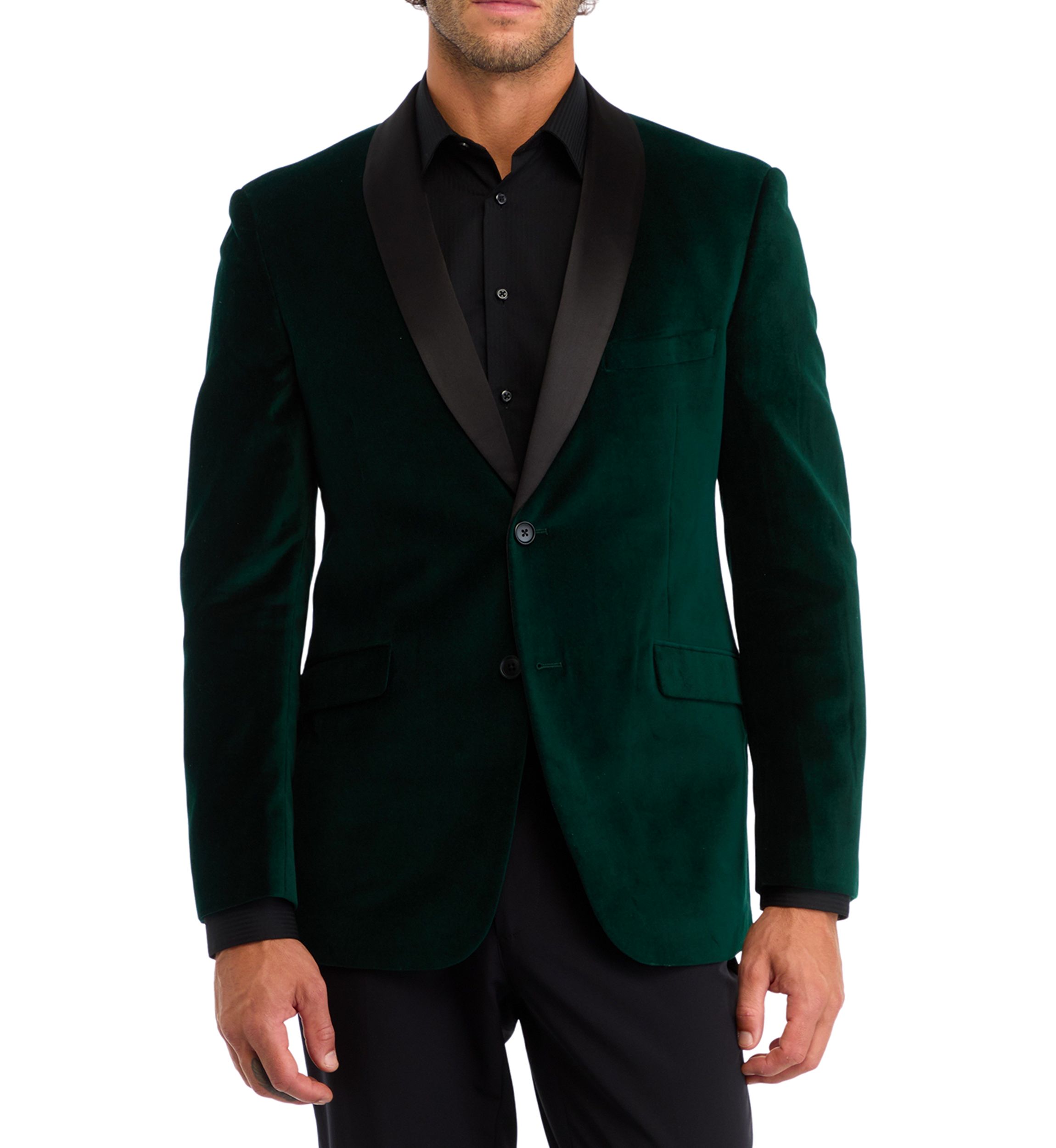 Green Velvet with Black Satin Shawl Collar Blazer