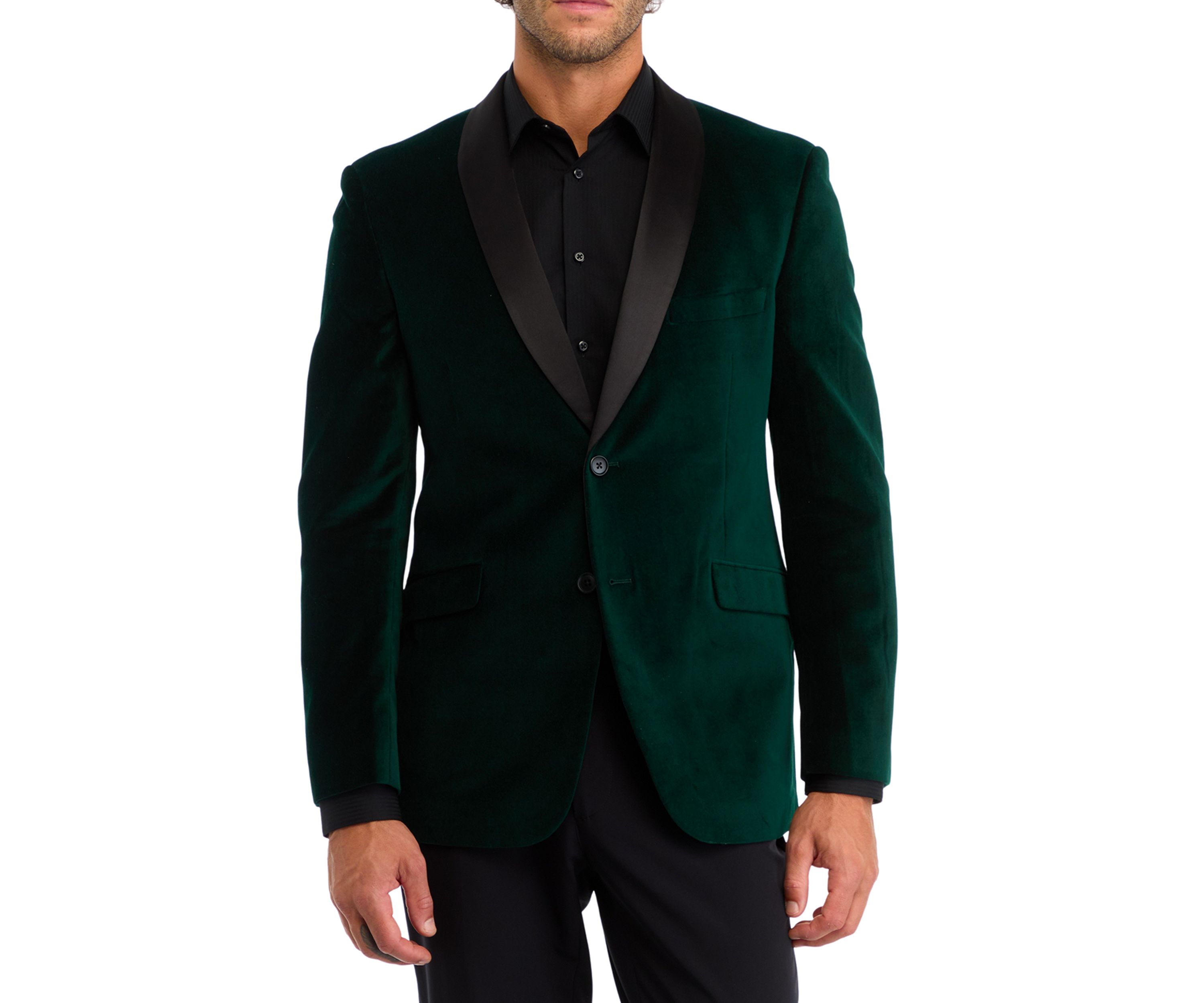 Green Velvet with Black Satin Shawl Collar Blazer
