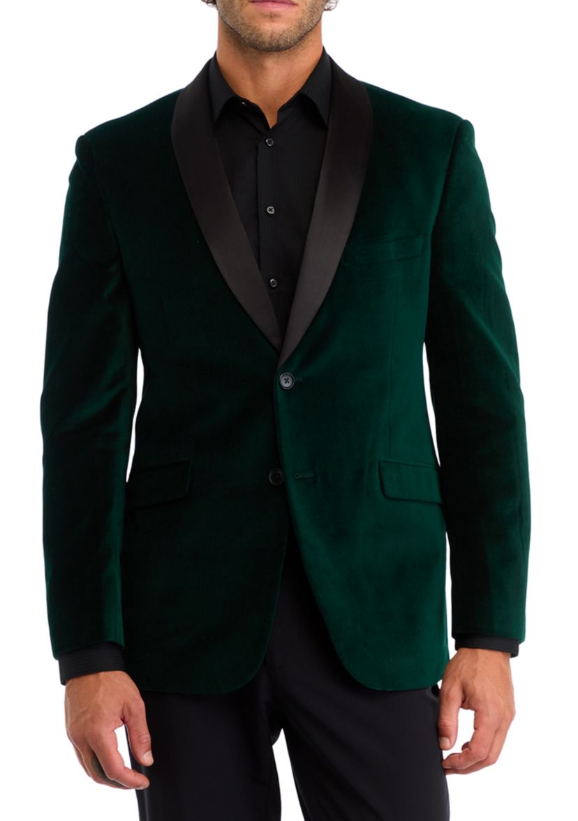 Green Velvet with Black Satin Shawl Collar Blazer
