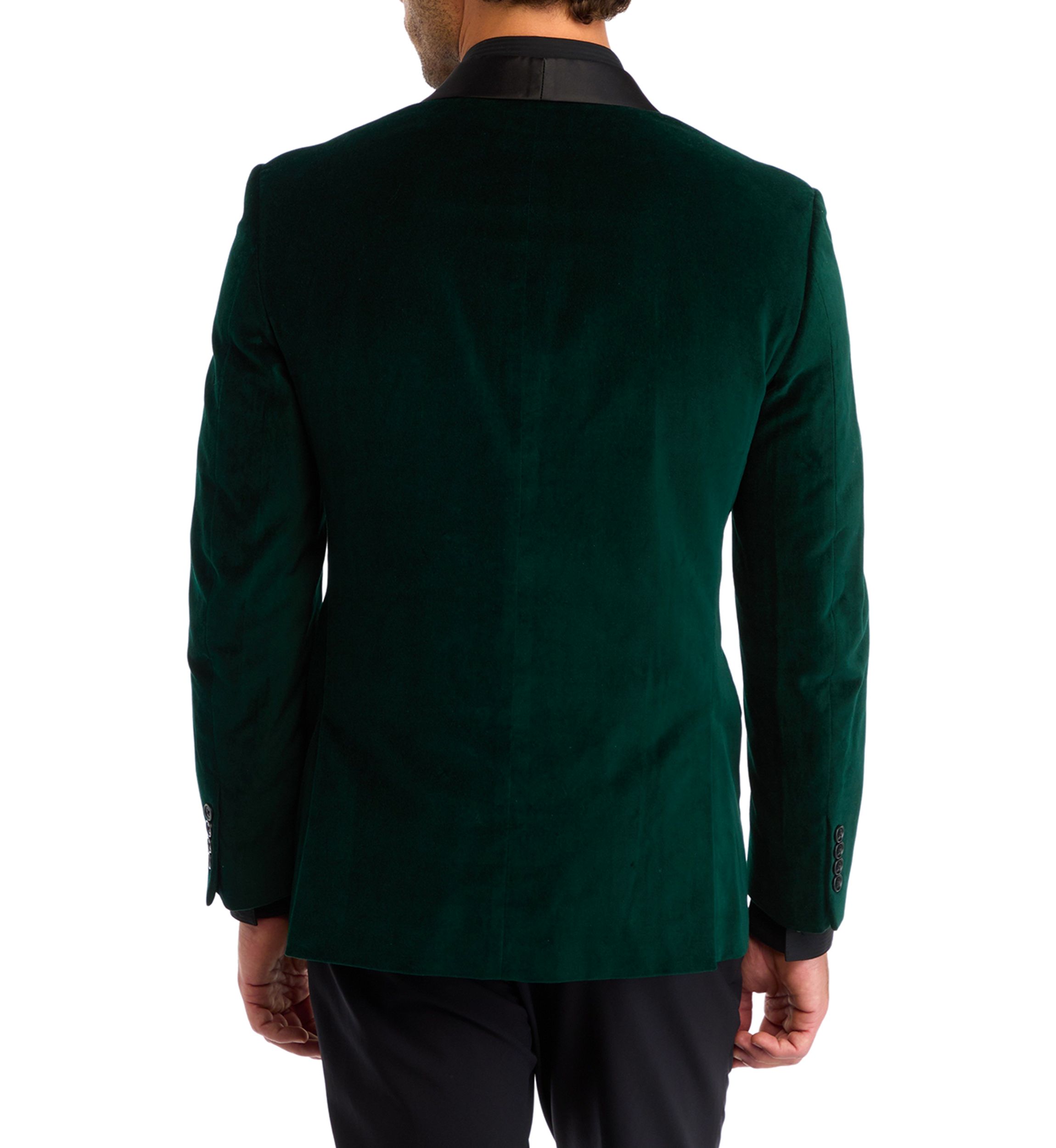 Green Velvet with Black Satin Shawl Collar Blazer