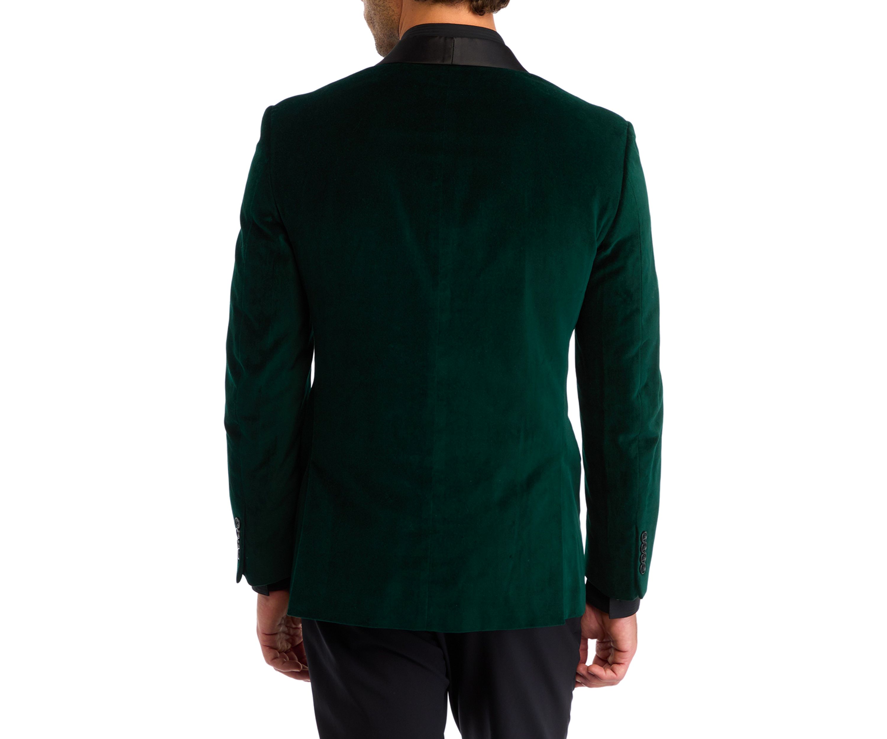 Green Velvet with Black Satin Shawl Collar Blazer