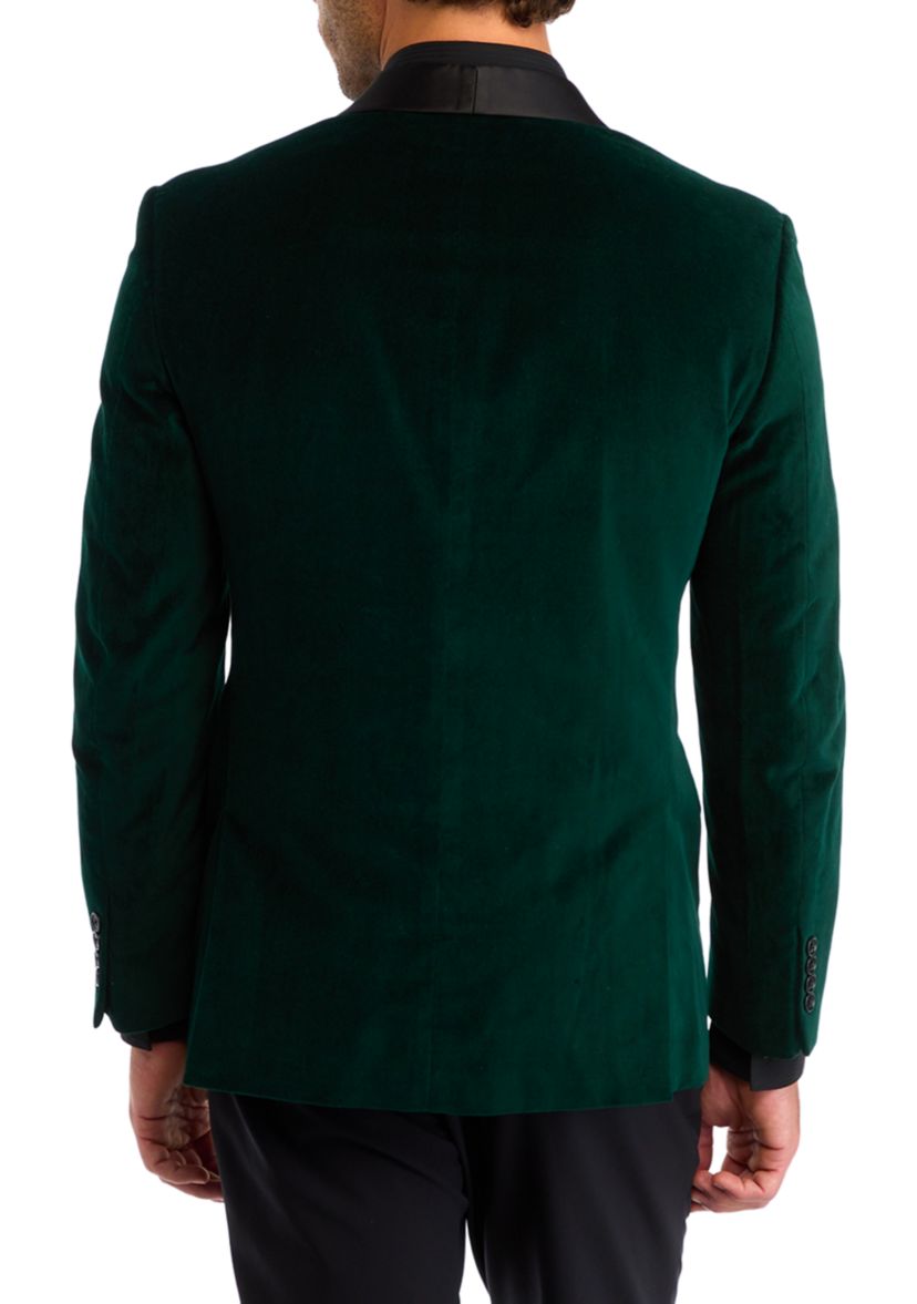 Green Velvet with Black Satin Shawl Collar Blazer