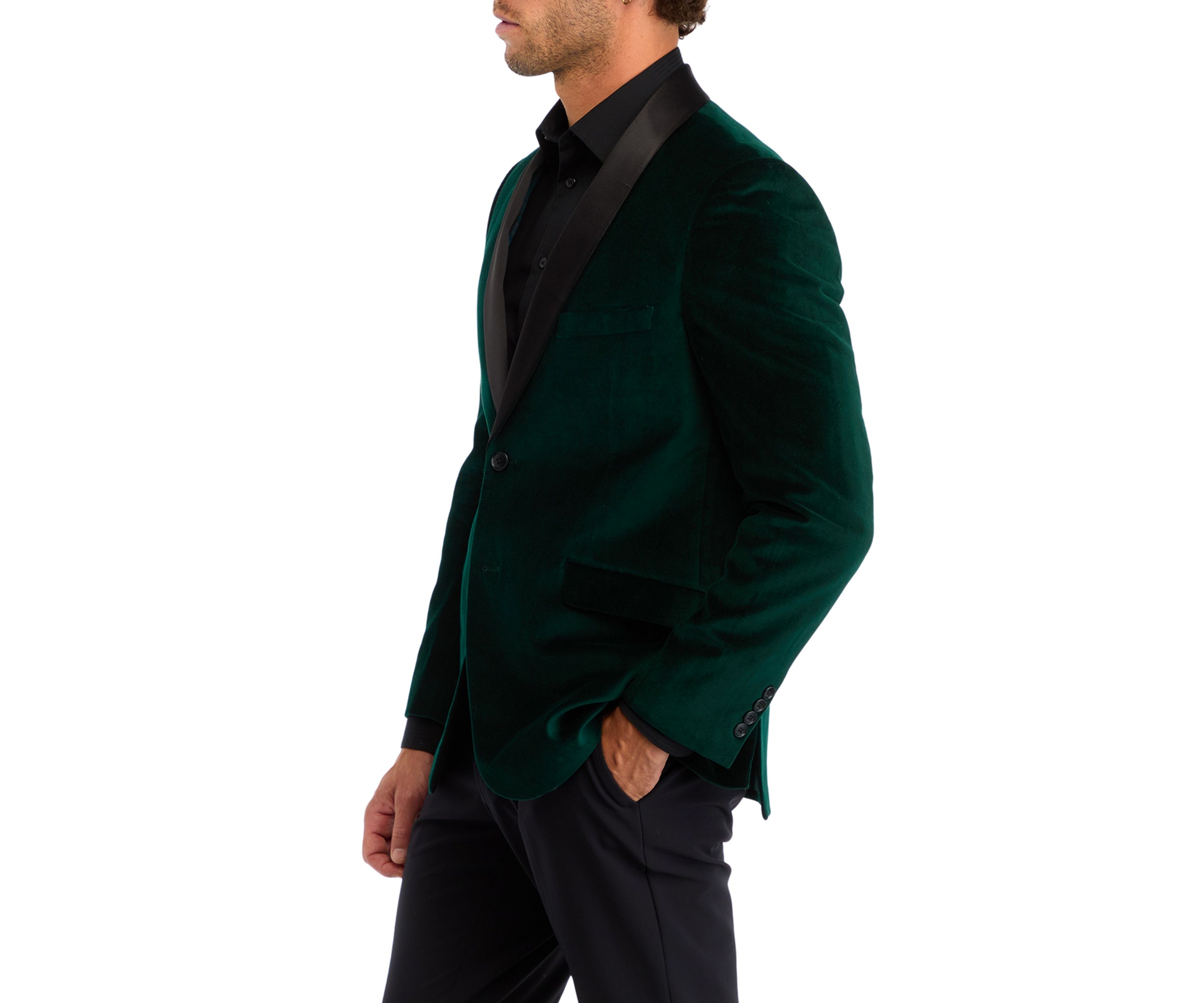 Green Velvet with Black Satin Shawl Collar Blazer