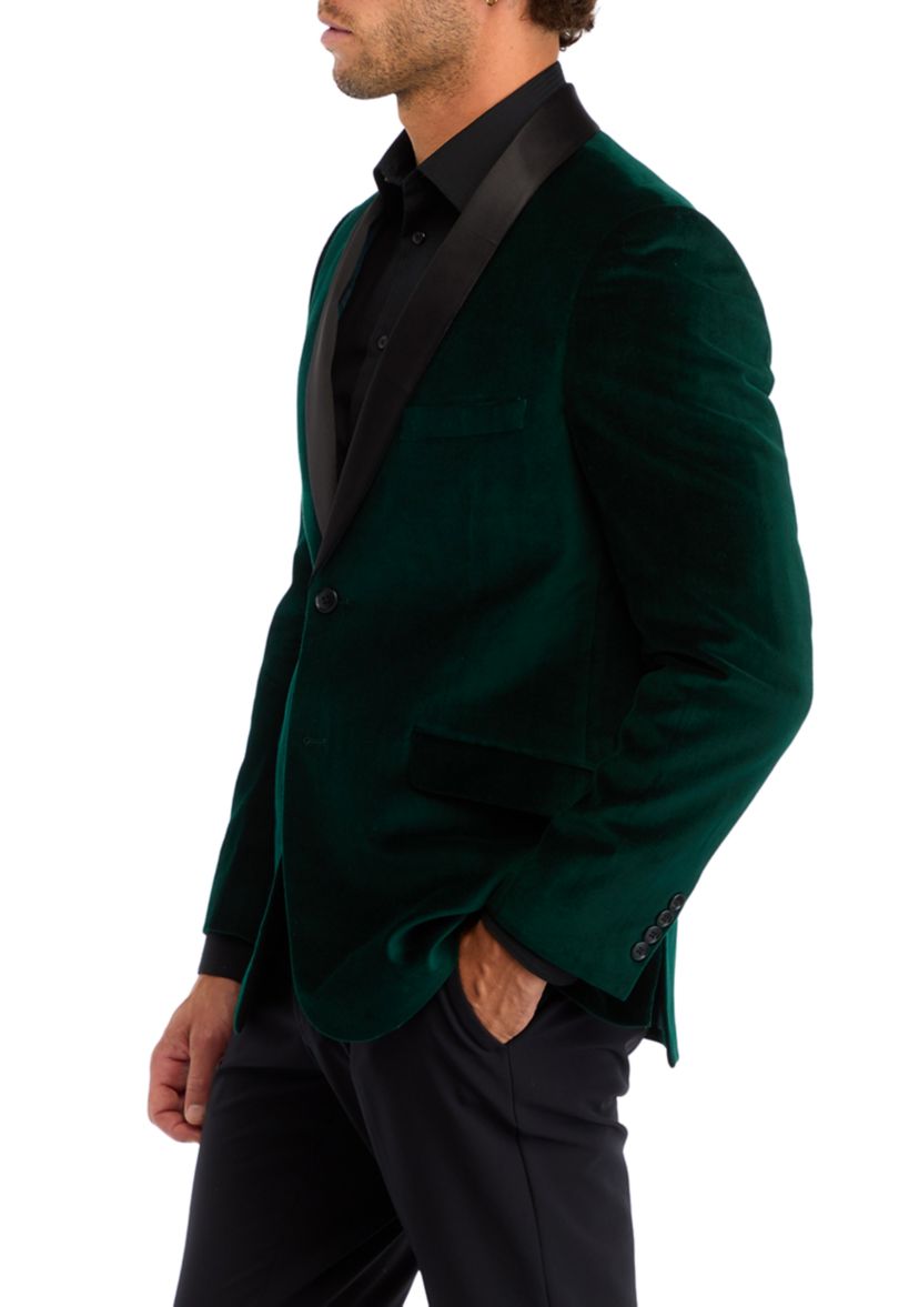 Green Velvet with Black Satin Shawl Collar Blazer