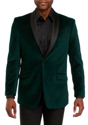 Men's Green Velvet Sport Coat with Black Satin Shawl Collar