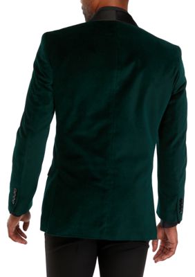 Men's Green Velvet Sport Coat with Black Satin Shawl Collar