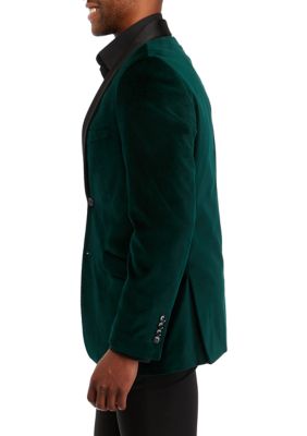 Men's Green Velvet Sport Coat with Black Satin Shawl Collar