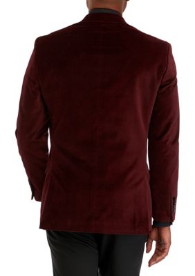 Madison Men's Burgundy Velvet Sport Coat with Black Satin Notch