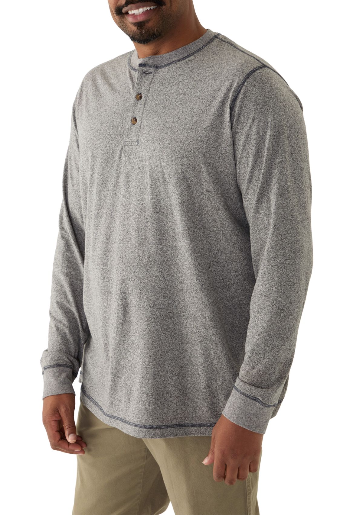 Big & Tall Long Sleeve Jaspe Henley Shirt