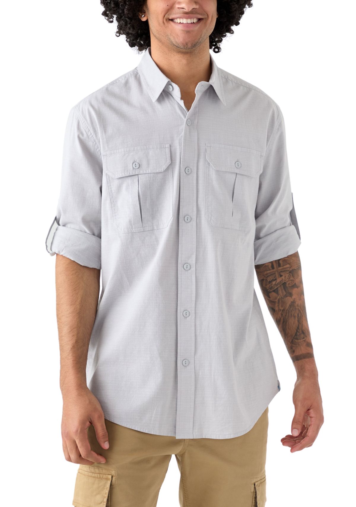 Long Sleeve Chambray Rip Stop Shirt