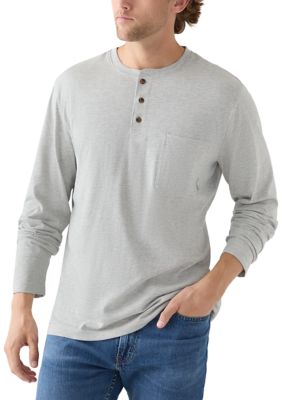 Ocean + Coast Men's Long Sleeve Jersey Henley Shirt, Gray, XL