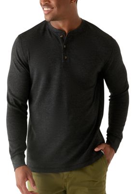 Ocean + Coast Men's Long Sleeve Thermal Henley Shirt, Black, 2XL