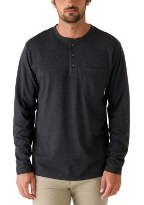 Ocean + Coast Men's Long Sleeve Jersey Henley Shirt, Black, 2XL