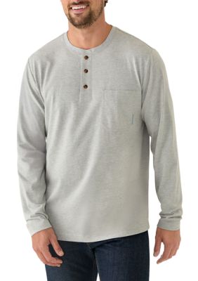 Ocean + Coast Men's Long Sleeve Jersey Henley Shirt, Gray, 2XL