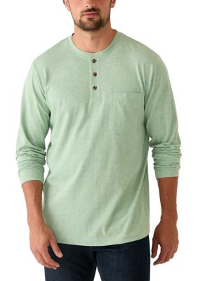Ocean + Coast Men's Long Sleeve Jersey Henley Shirt, Green, 2XL