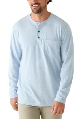Ocean + Coast Men's Long Sleeve Jersey Henley Shirt, Blue, 2XL