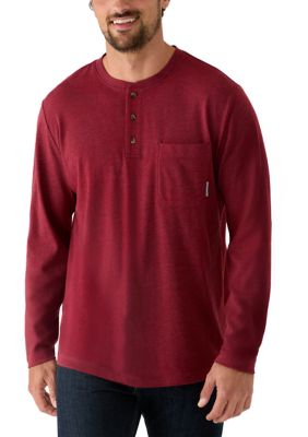 Ocean + Coast Men's Long Sleeve Jersey Henley Shirt, Red, 2XL