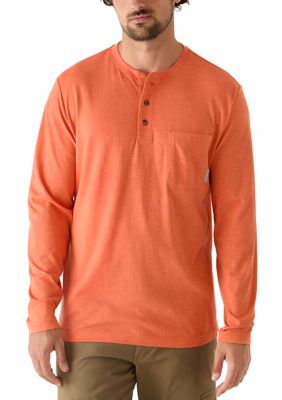 Ocean + Coast Men's Long Sleeve Jersey Henley Shirt, Orange, 2XL