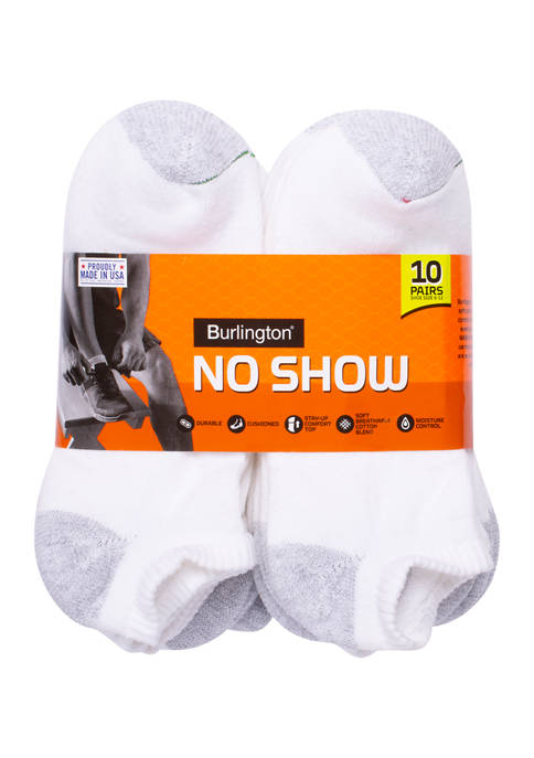 10-Pack Burlington Men's No Show Comfort Socks (White)