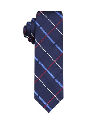 Saddlebred Men's Textured Satin Plaid Tie, Navy Blue, 58