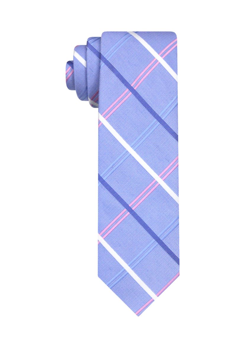 Large Linen Grid Printed Tie