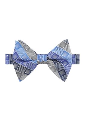 Madison Men's Textured Geometric Print Bowtie, Navy Blue