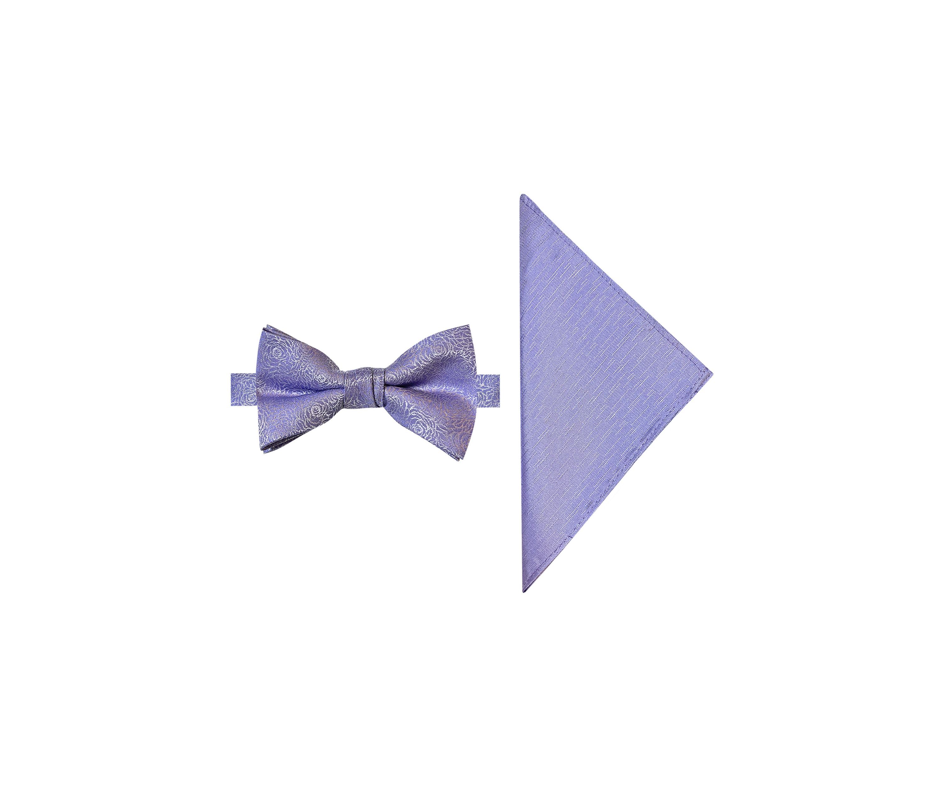 Tonal Floral Bowtie with Solid Pocket Square