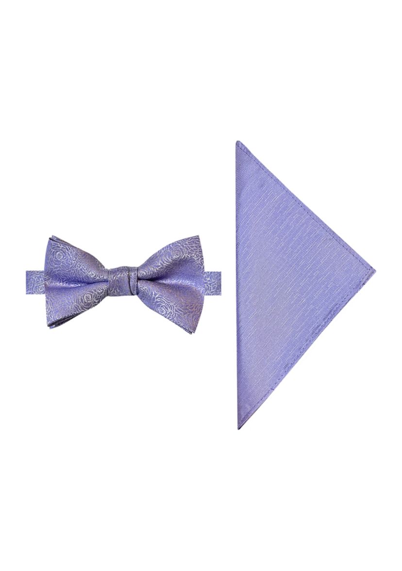 Tonal Floral Bowtie with Solid Pocket Square
