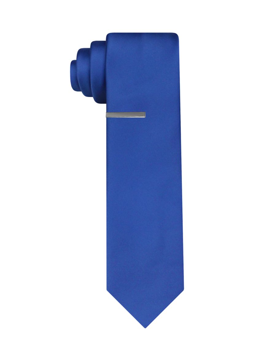 Solid Satin Tie with Tie Bar