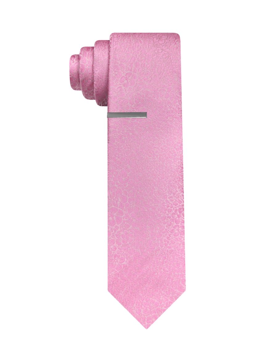 Floral Tonal Necktie with Tie Bar