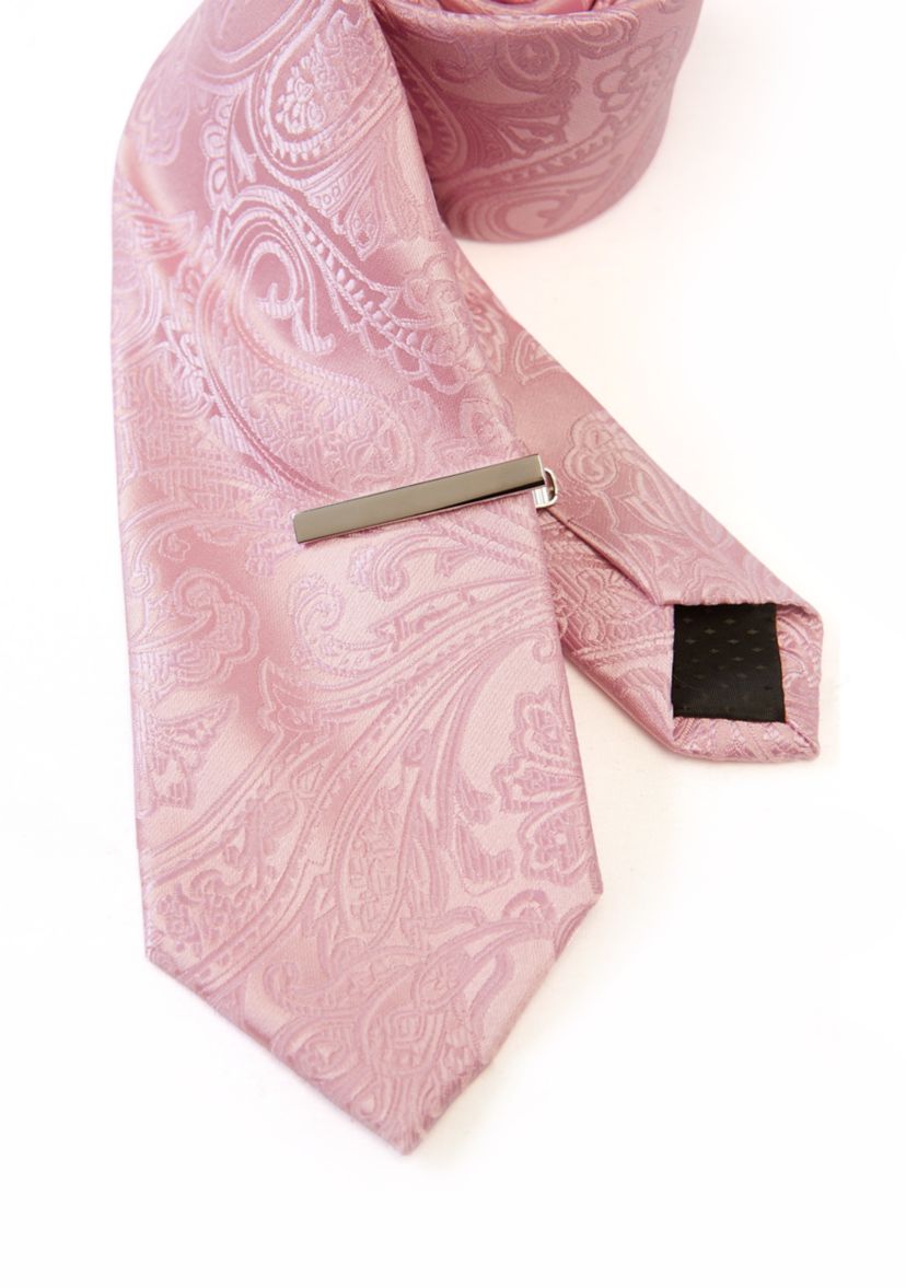 Tonal Satin Paisley Tie with Tie Bar