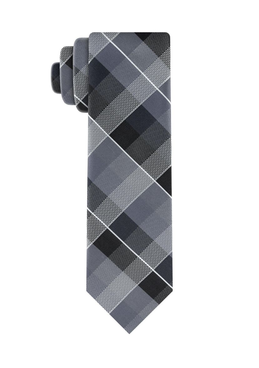 Silver Ground Textured Plaid Tie