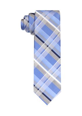Madison Men's Striped Plaid Tie, Navy Blue, 58