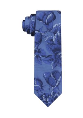 Madison Men's Large Modern Floral Tie, Navy Blue, 58