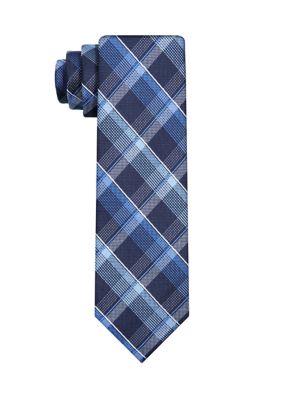 Madison Men's Textured Ribbed Plaid Tie, Navy Blue, 58
