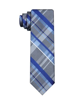 Madison Men's Textured Plaid Tie, Navy Blue, 58