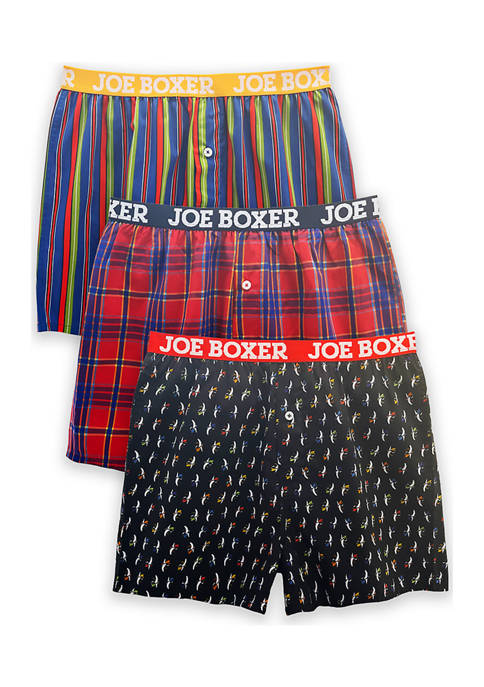 Joe Boxer 3 Pack Woven Boxers