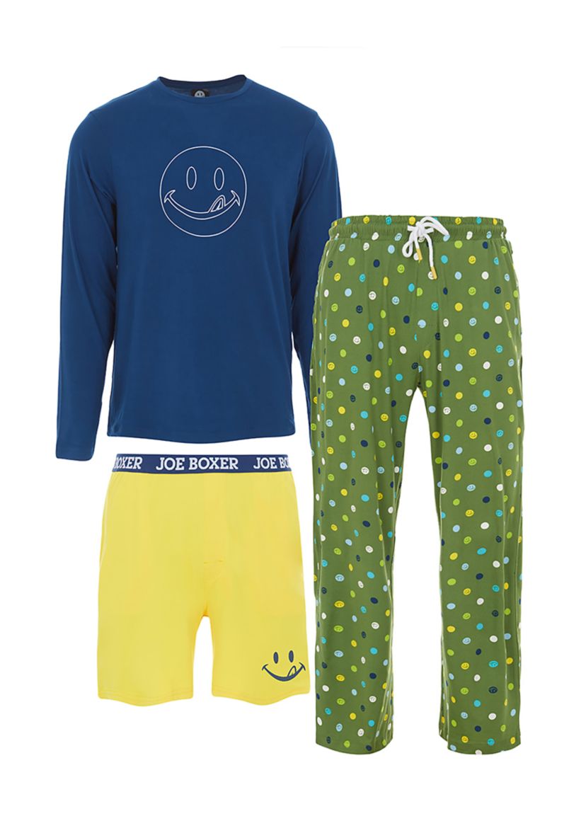Mens Long Sleeve T-Shirt, Pants, and Shorts Pajama Set